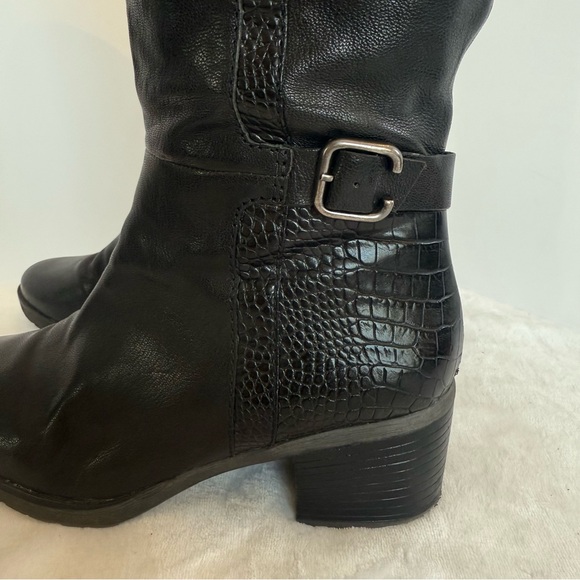 Naturalizer Black Croc-Embossed Wide Calf Heeled Boots - Picture 7 of 16